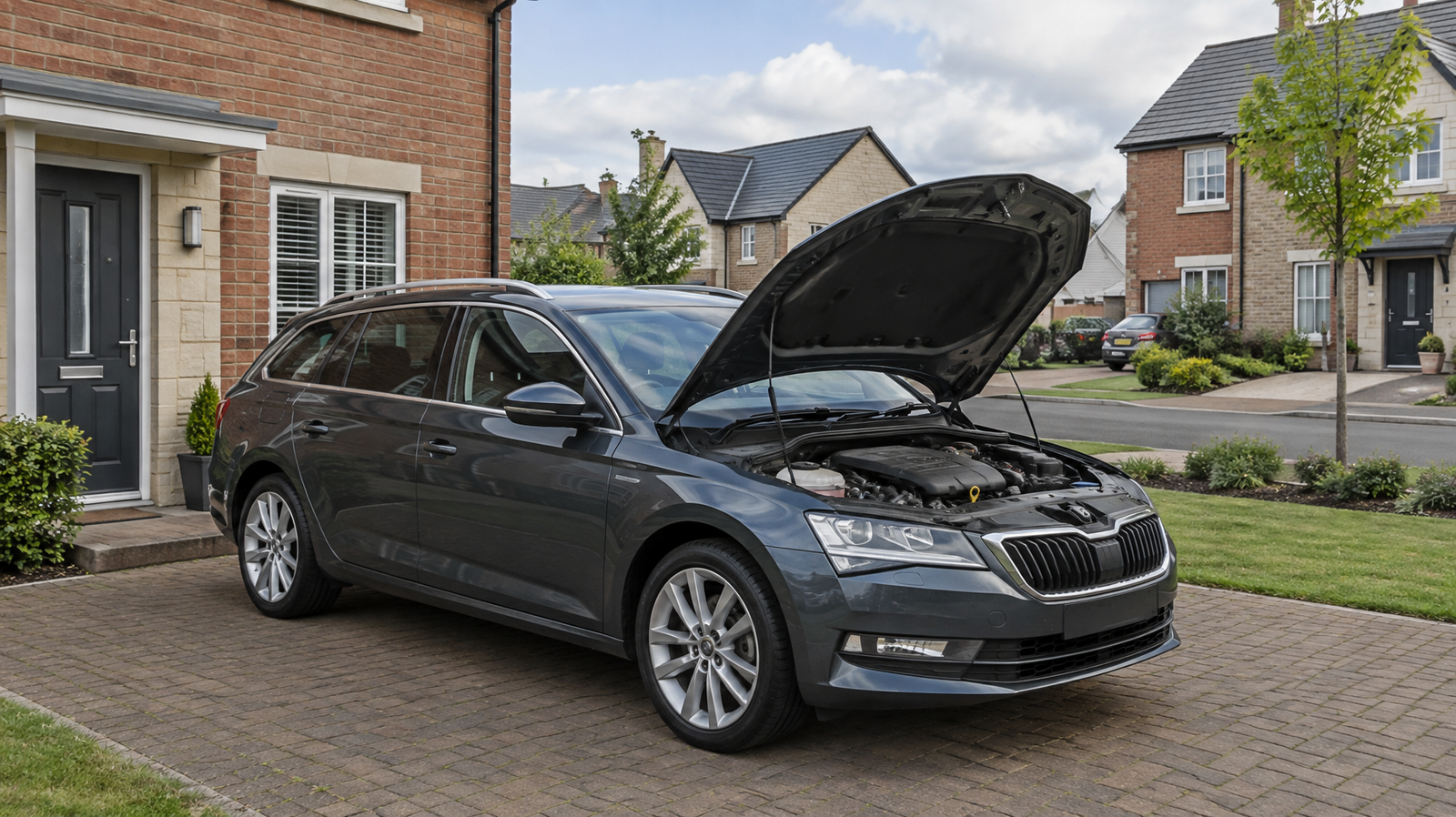 Breakdown recovery Blackburn – broken-down car with open bonnet on a residential driveway